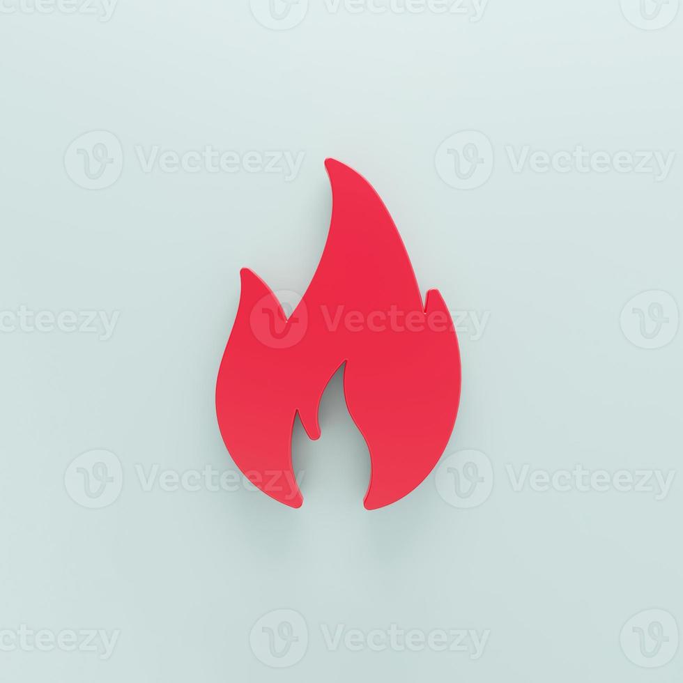 Red Fire flame icon isolated on gray background. Heat symbol. Minimalism concept. 3d illustration 3D render photo