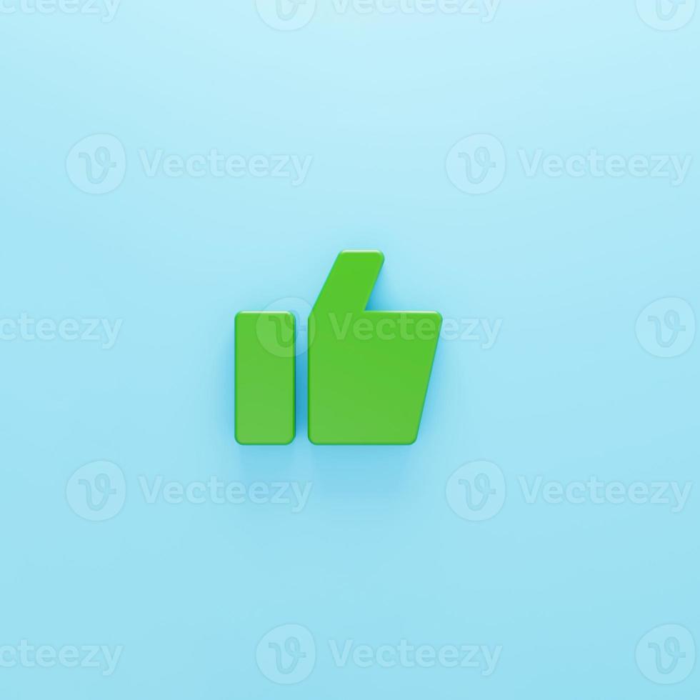 respaldando como 3d. símbolo volumétrico verde en un diseño simple. pulgar hacia arriba para las redes sociales de votación geniales. Consentimiento de comunicación y expresión virtual de Internet en la sociedad web foto