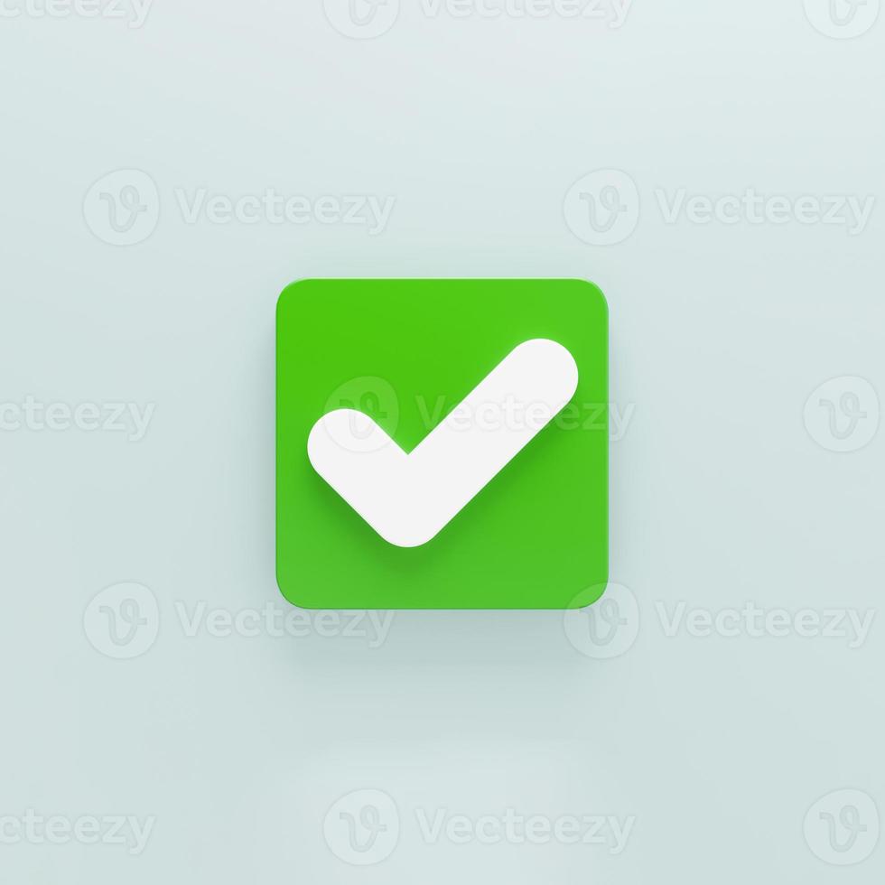 3d Green check mark or tick isolated over gray background with shadow 3D rendering photo