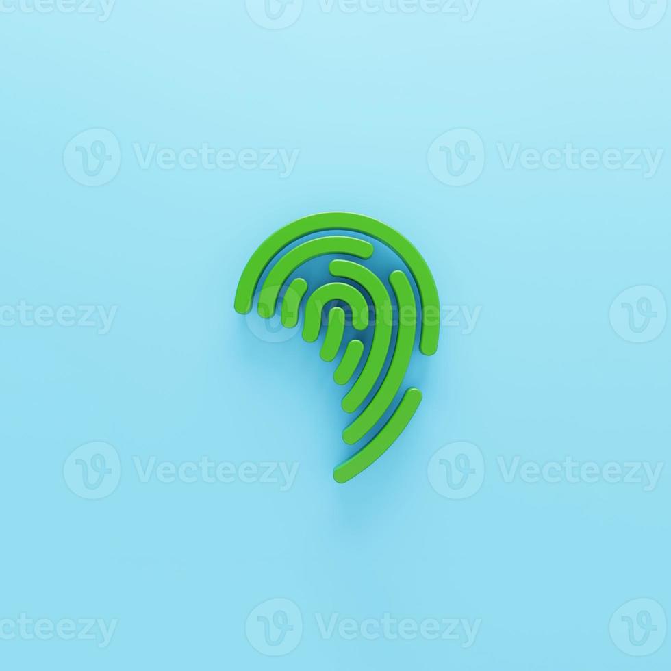 Volumetric green Fingerprint icon isolated on blue background. 3D rendered digital symbol. Modern icon for website, internet marketing, presentation, logo design template element. photo