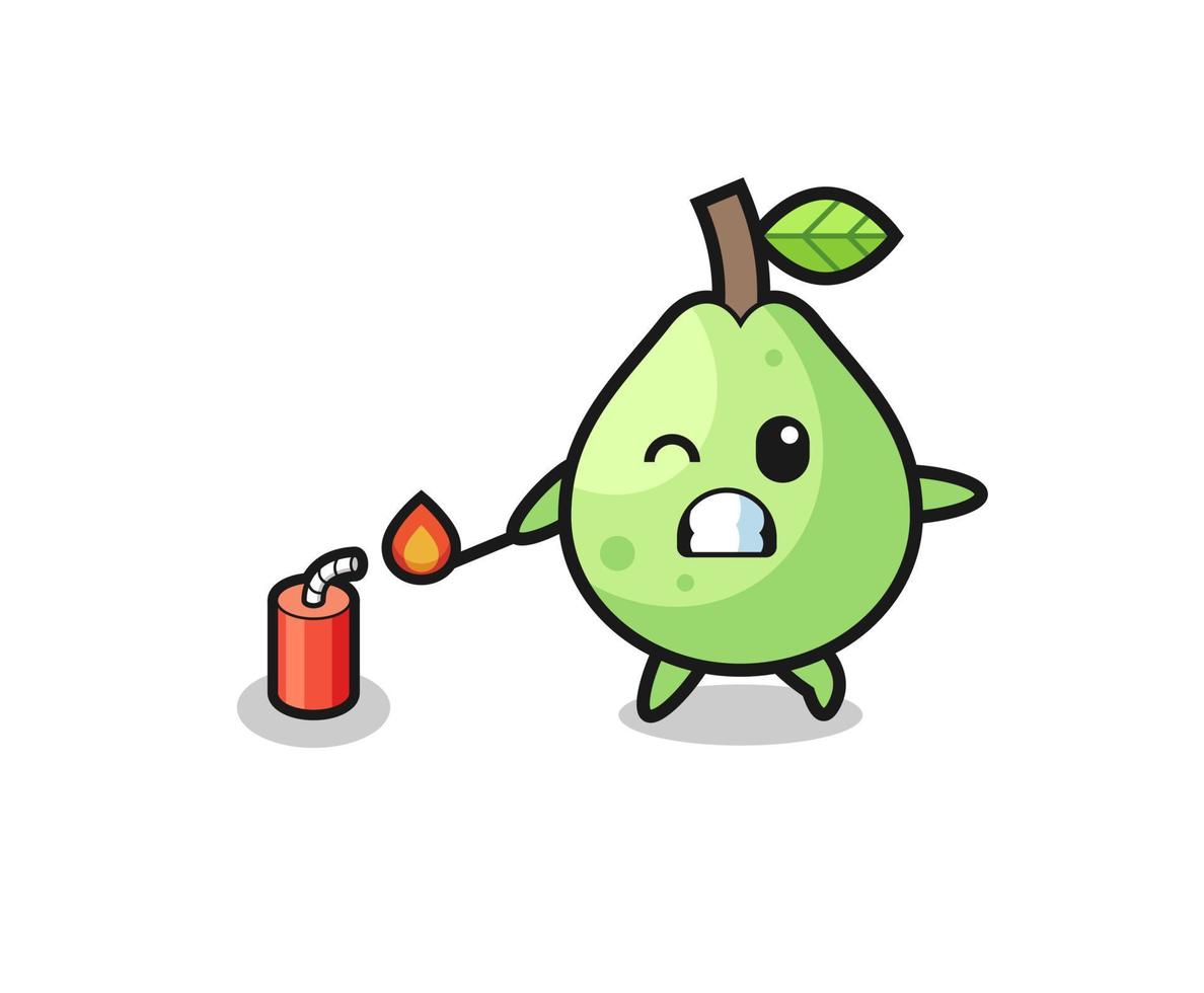 guava mascot illustration playing firecracker vector