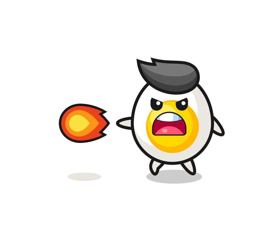 cute boiled egg mascot is shooting fire power vector