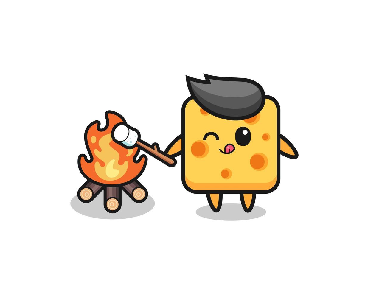 cheese character is burning marshmallow vector