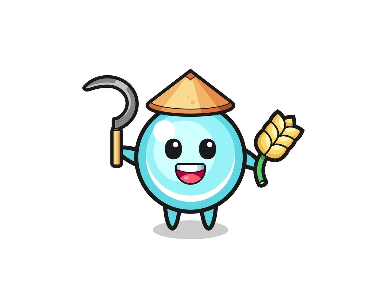 bubble Asian farmer holding paddy vector