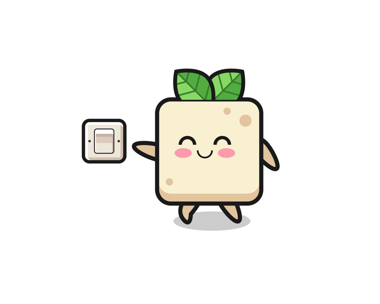cartoon tofu is turning off light vector