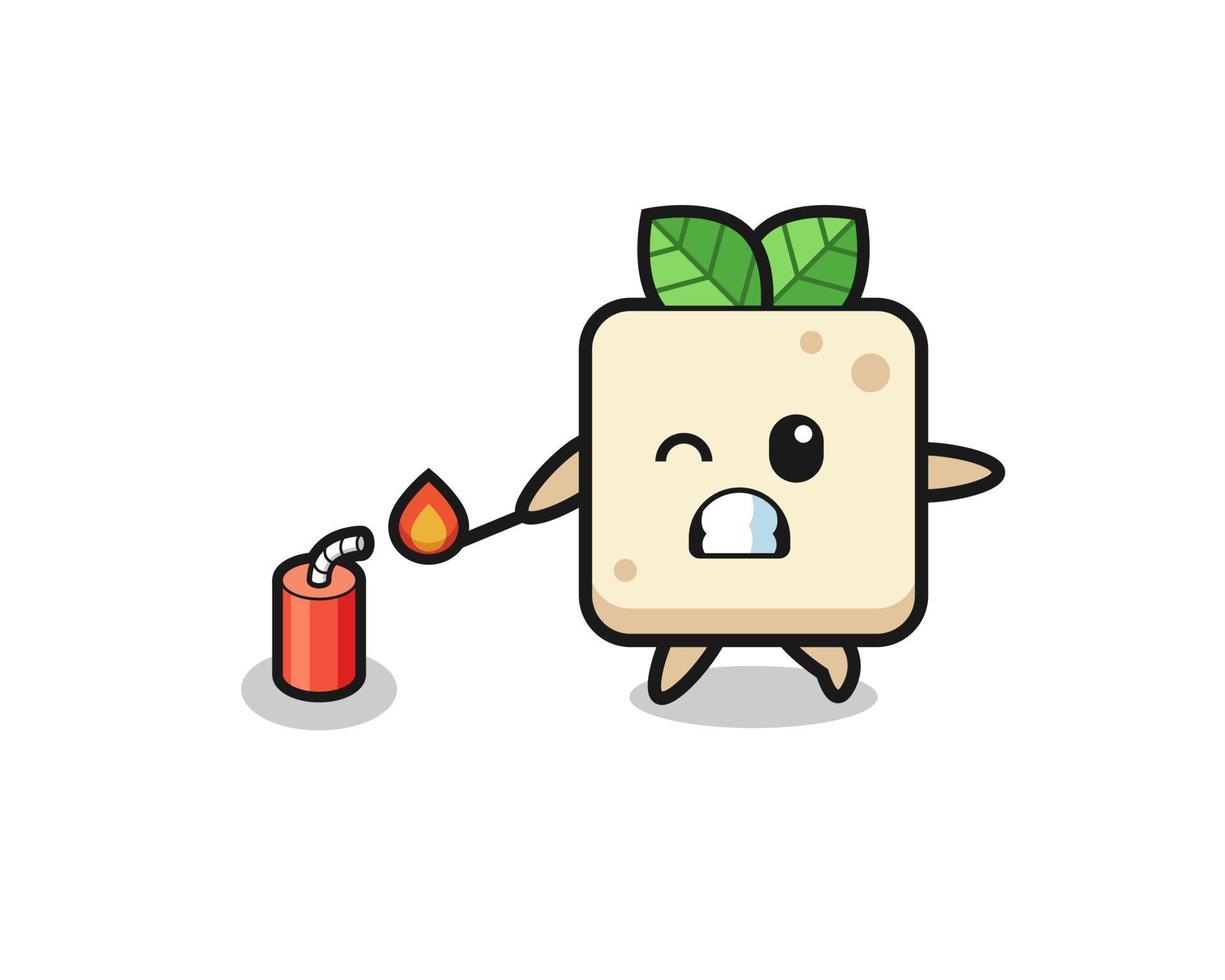 tofu mascot illustration playing firecracker vector