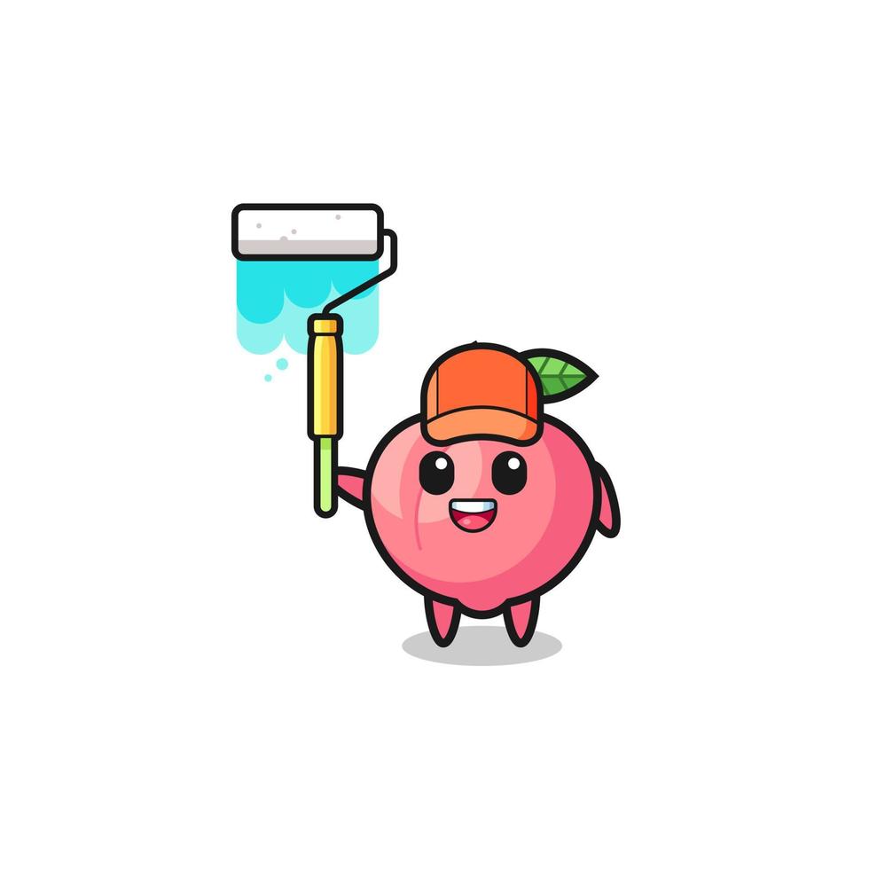 the peach painter mascot with a paint roller vector