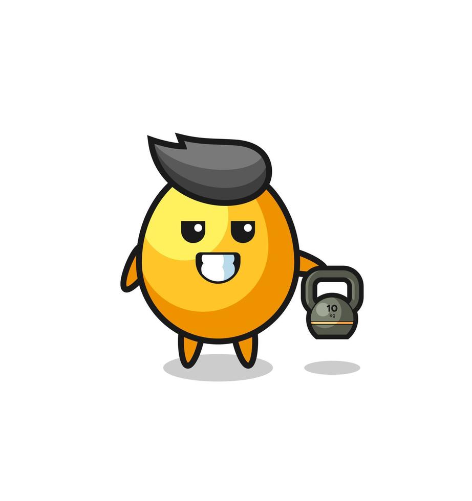 golden egg mascot lifting kettlebell in the gym vector