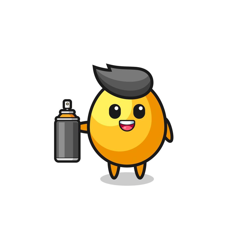 the cute golden egg as a graffiti bomber vector