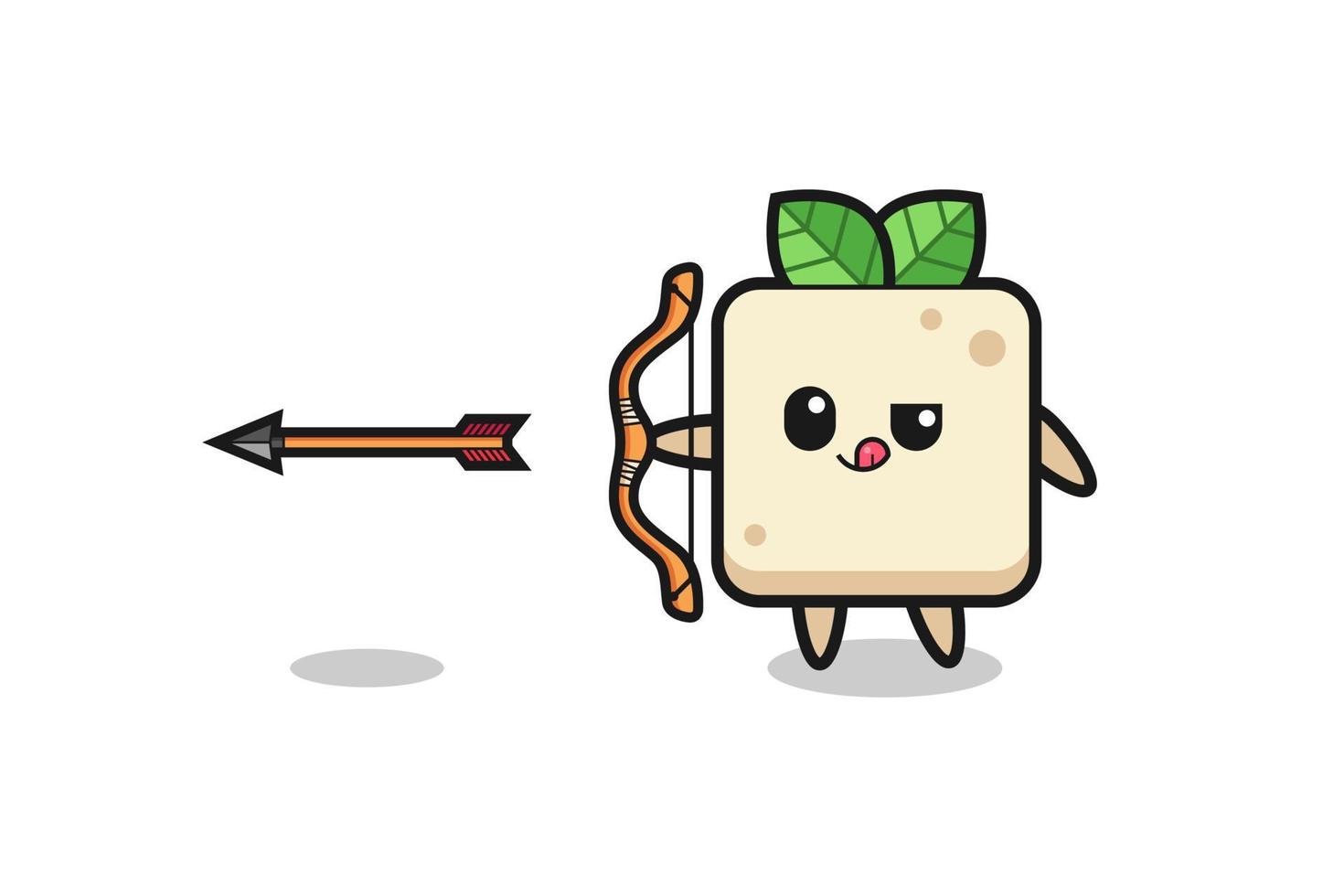 Ilustración del personaje de tofu haciendo tiro con arco. vector