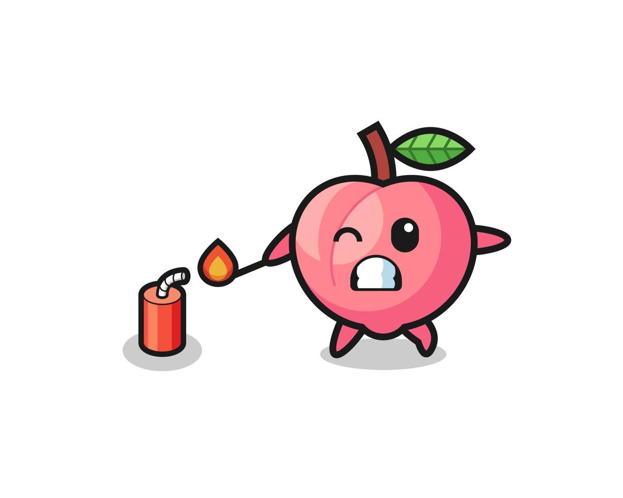 peach mascot illustration playing firecracker vector
