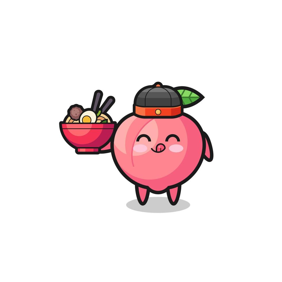 peach as Chinese chef mascot holding a noodle bowl vector