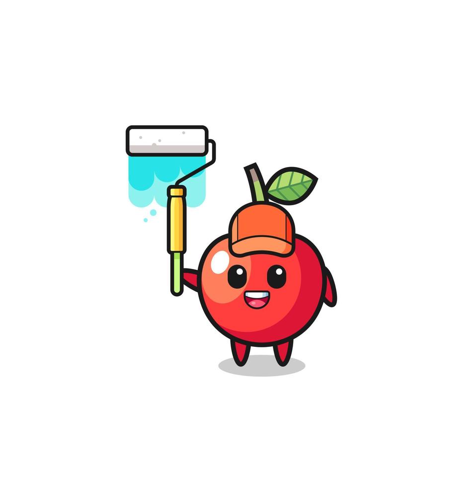 the cherry painter mascot with a paint roller vector