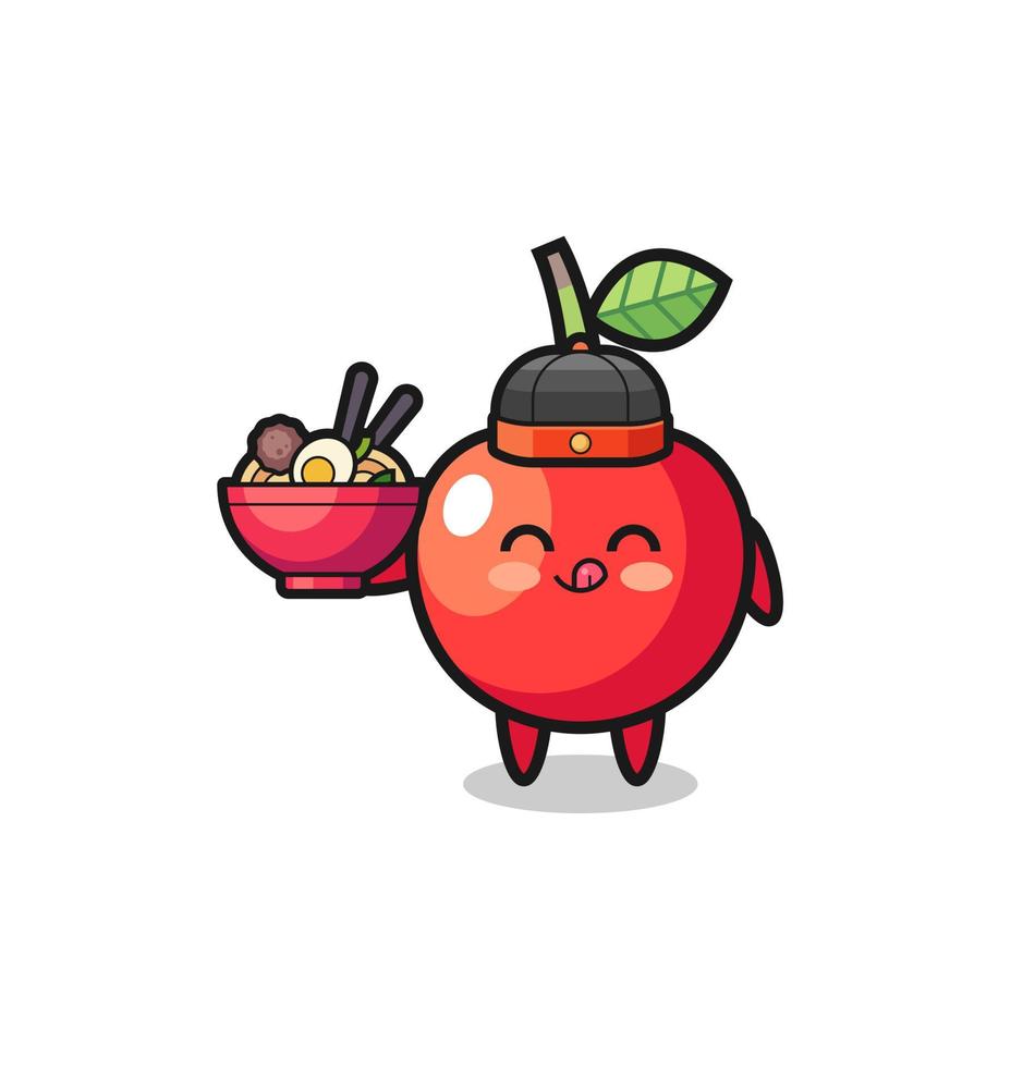 cherry as Chinese chef mascot holding a noodle bowl vector