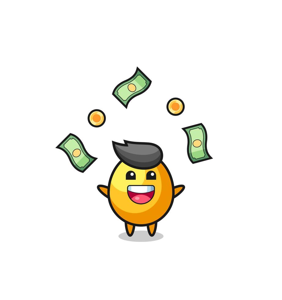 illustration of the golden egg catching money falling from the sky vector