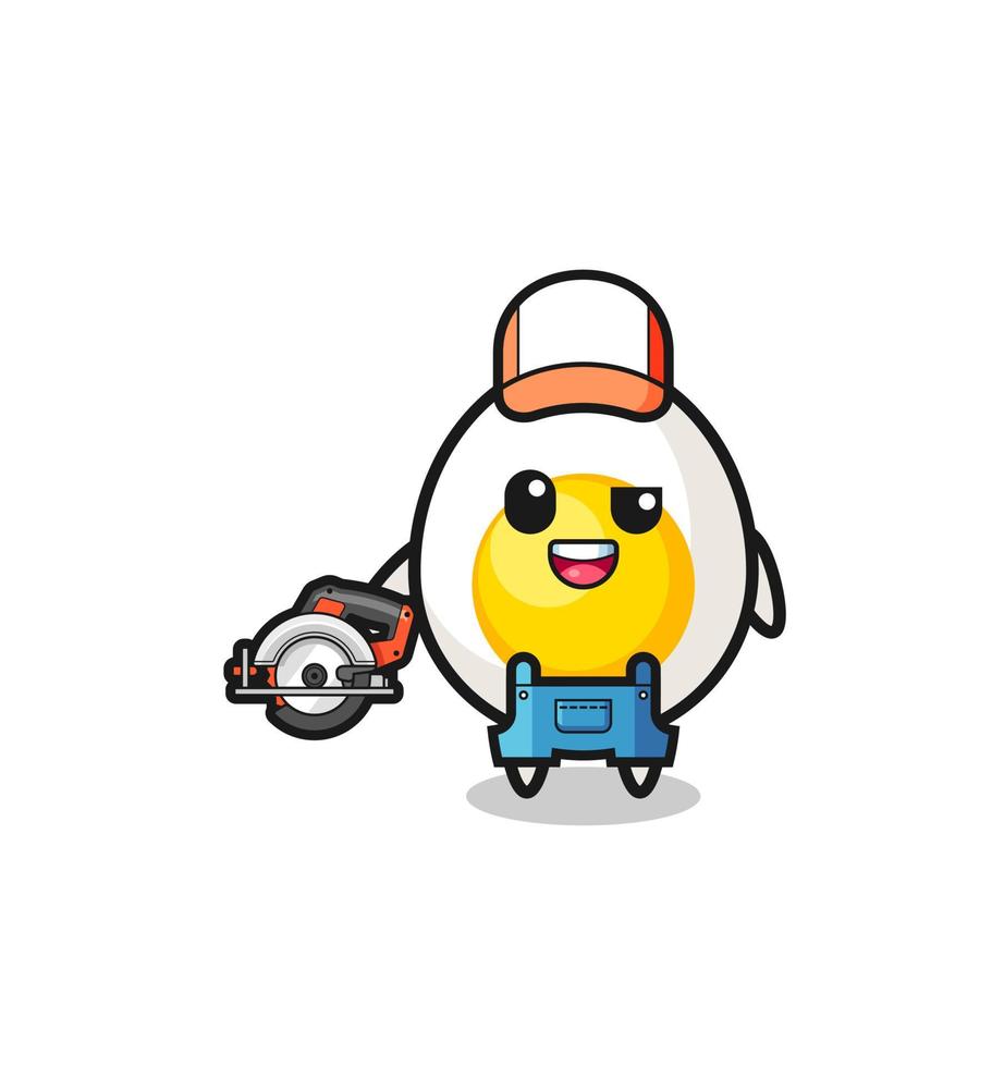 the woodworker boiled egg mascot holding a circular saw vector