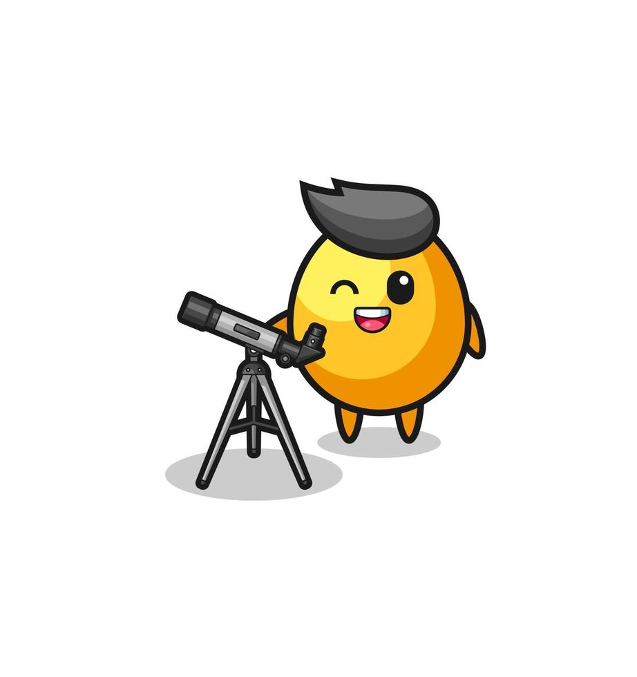 golden egg astronomer mascot with a modern telescope vector
