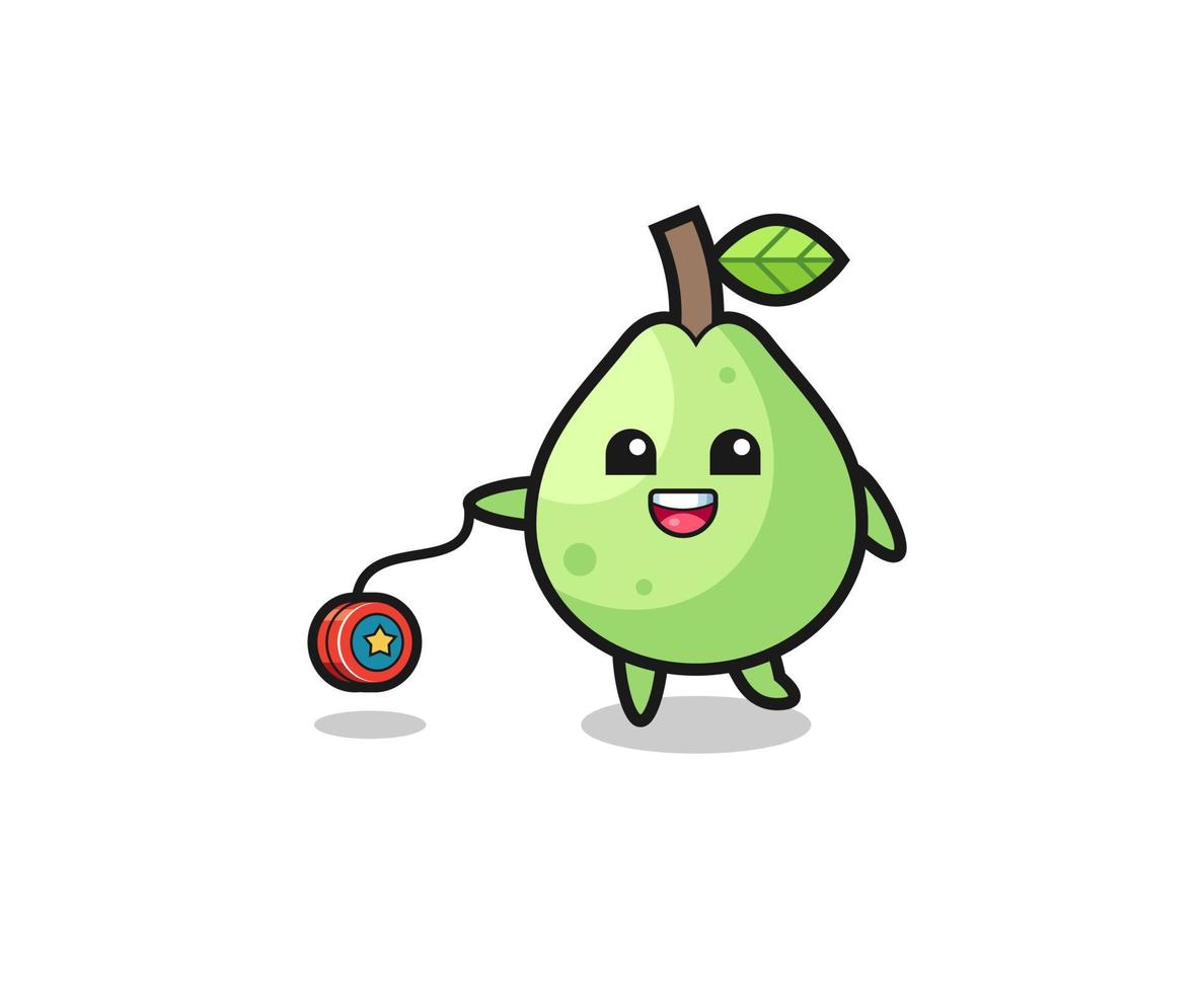 cartoon of cute guava playing a yoyo vector