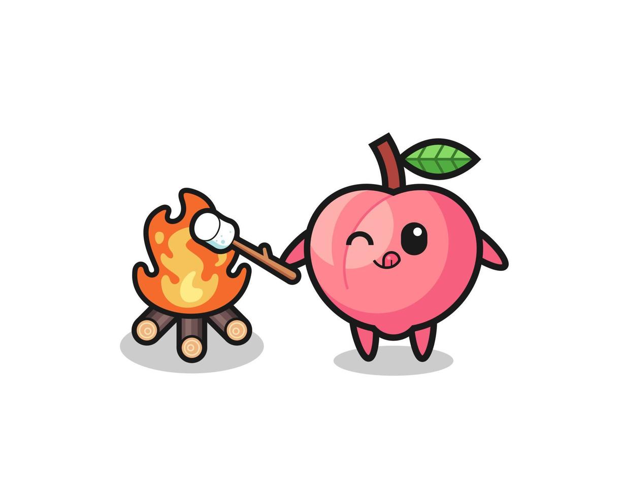 peach character is burning marshmallow vector