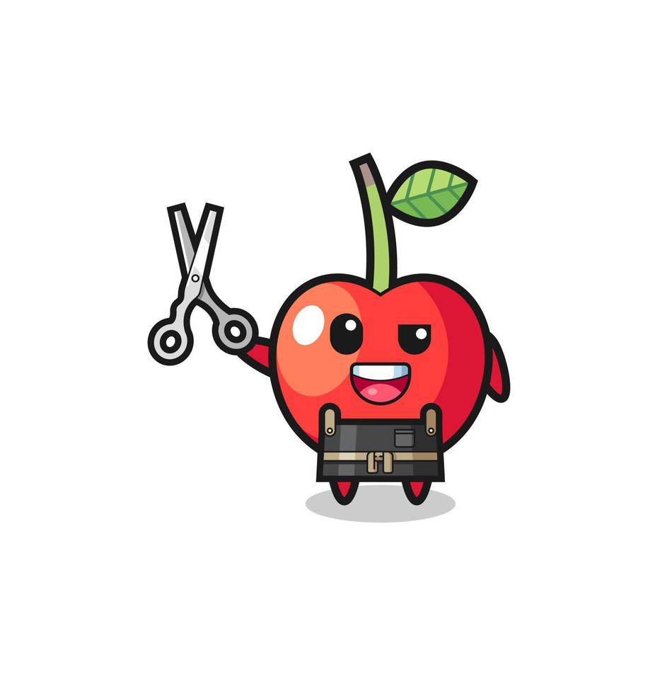 cherry character as barbershop mascot vector