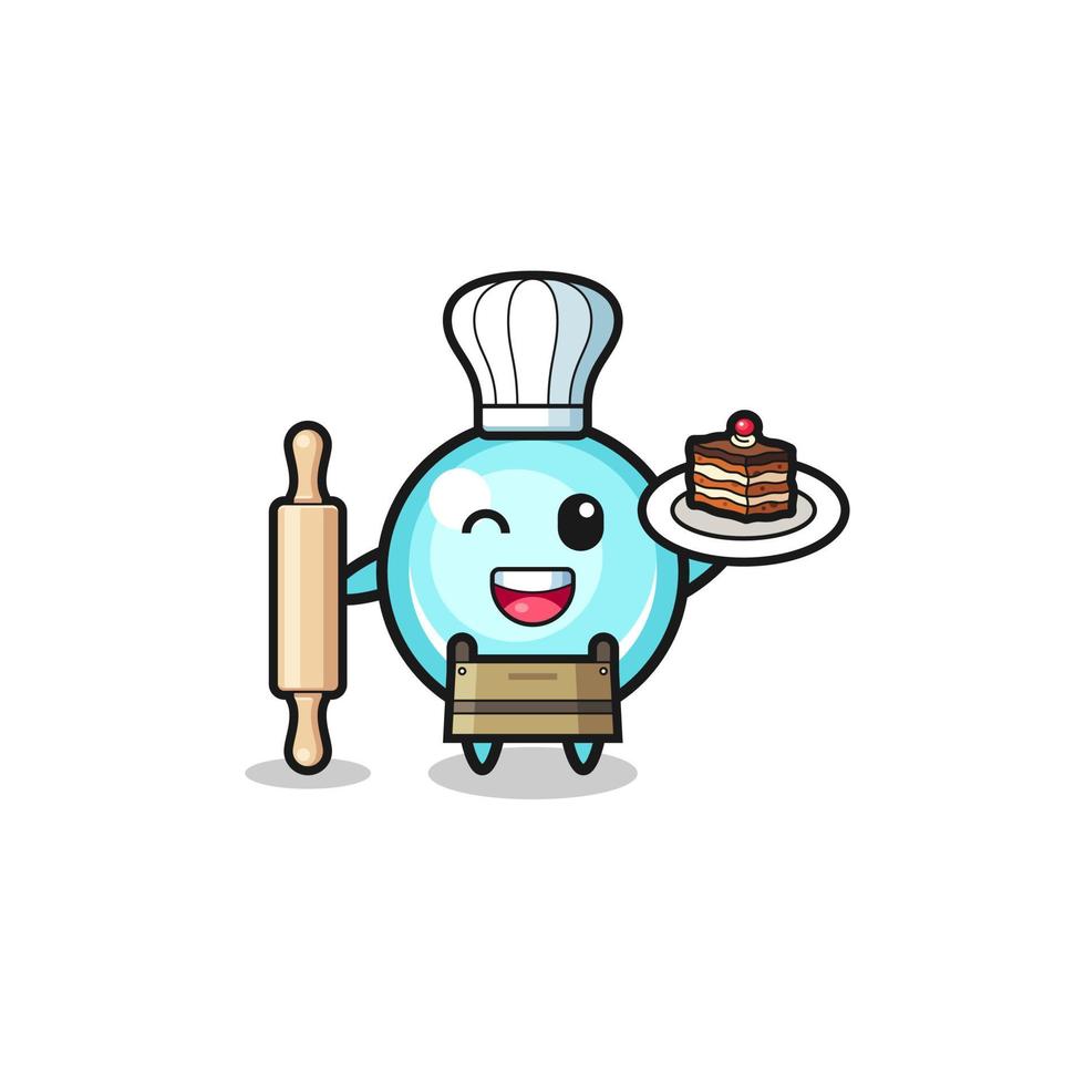 bubble as pastry chef mascot hold rolling pin vector