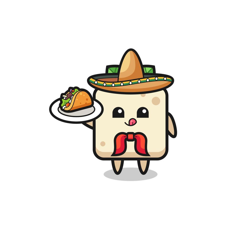 tofu Mexican chef mascot holding a taco vector