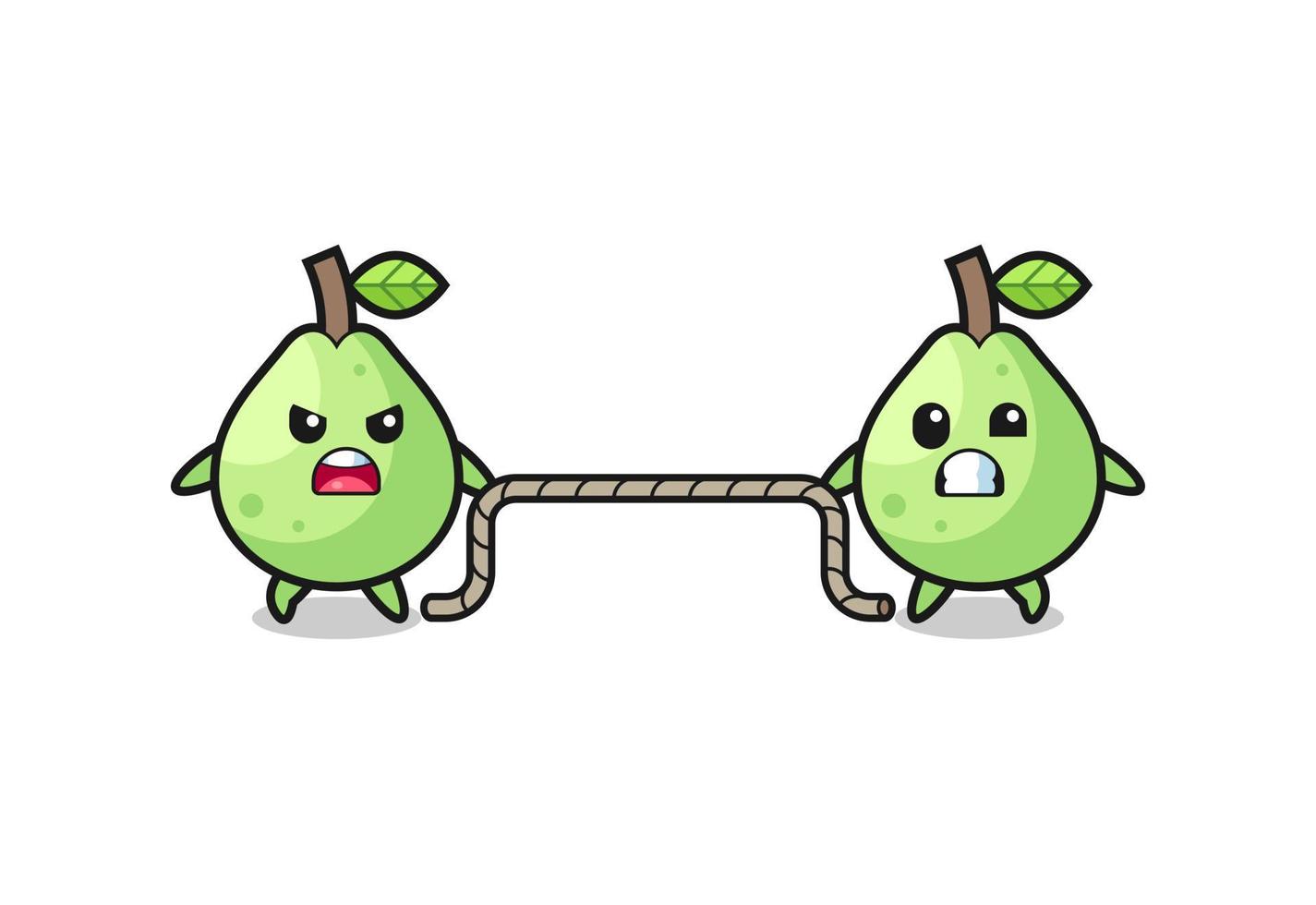 cute guava character is playing tug of war game vector
