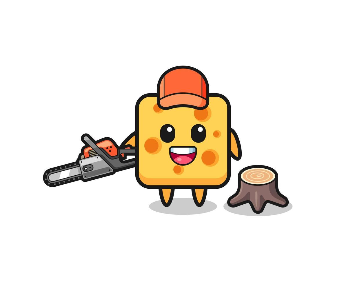 cheese lumberjack character holding a chainsaw vector