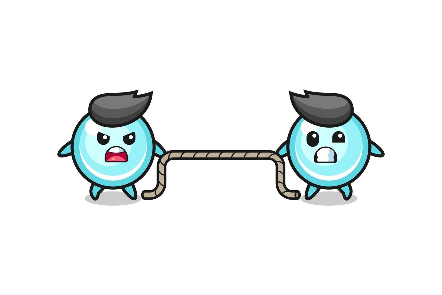 cute bubble character is playing tug of war game vector