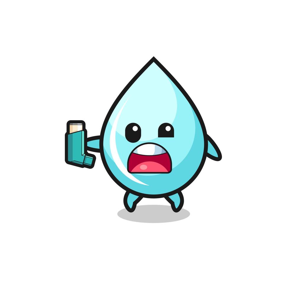 water drop mascot having asthma while holding the inhaler vector