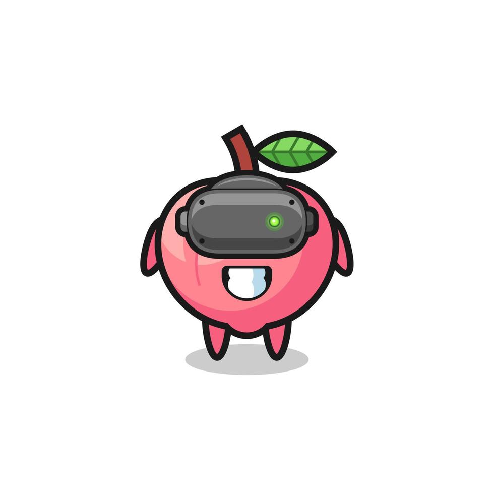 cute peach using VR headset vector