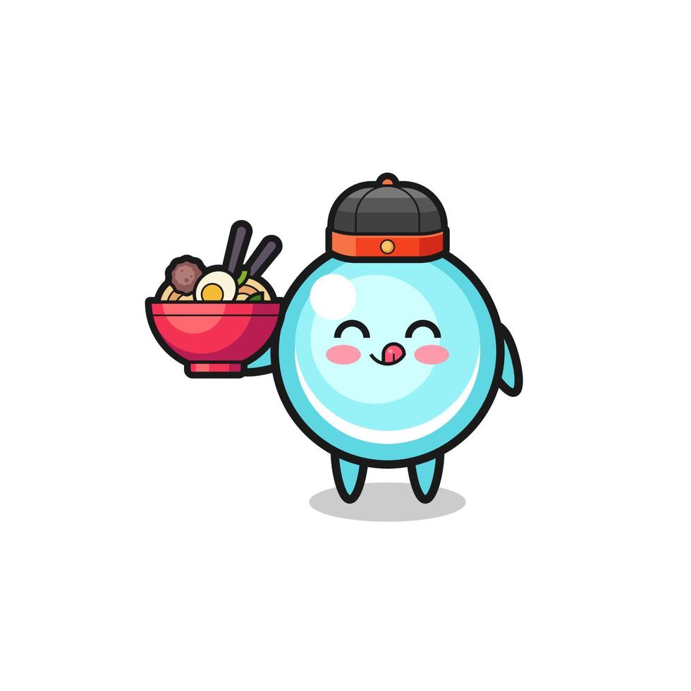 bubble as Chinese chef mascot holding a noodle bowl vector