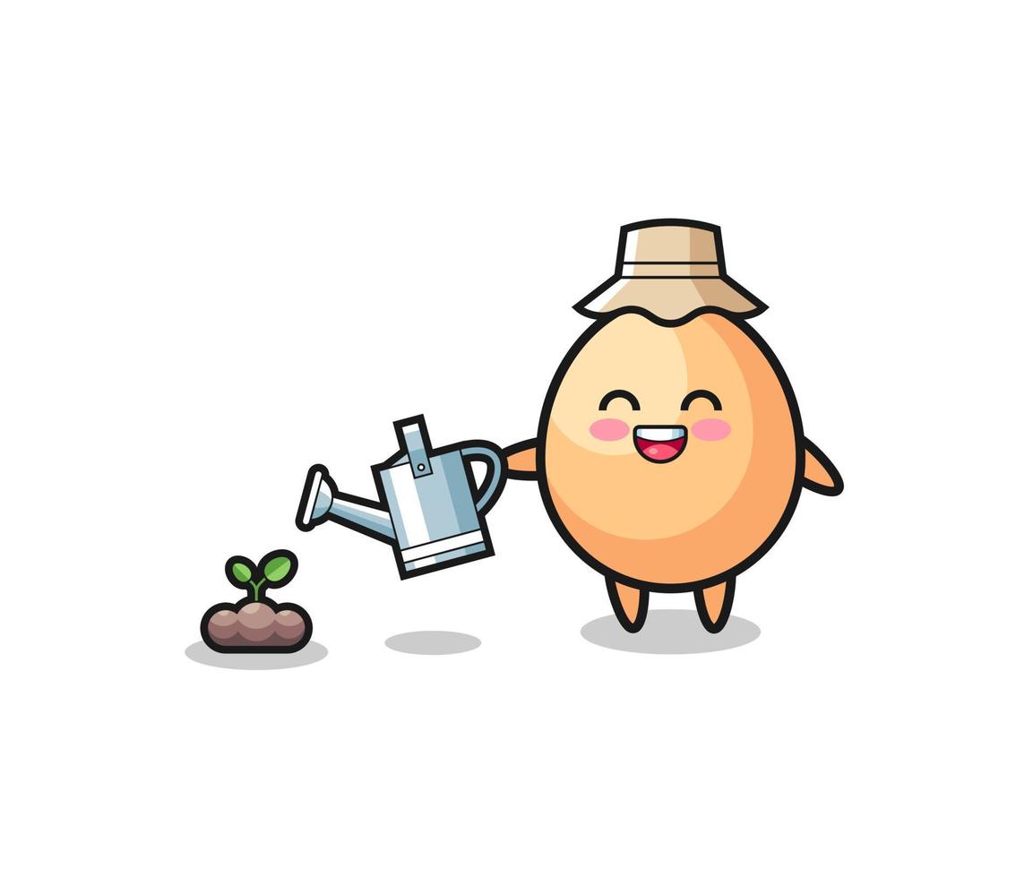 cute egg is watering plant seeds vector