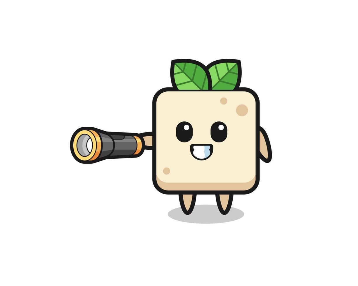 tofu mascot holding flashlight vector