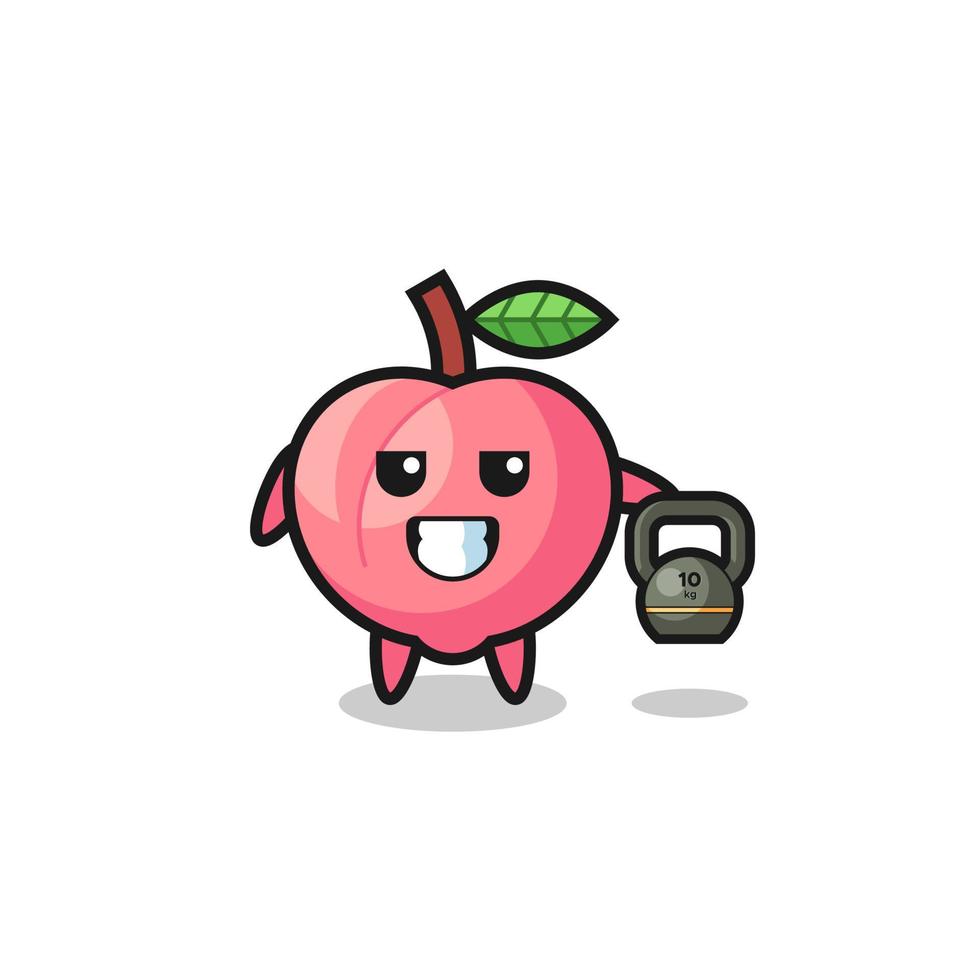 peach mascot lifting kettlebell in the gym vector