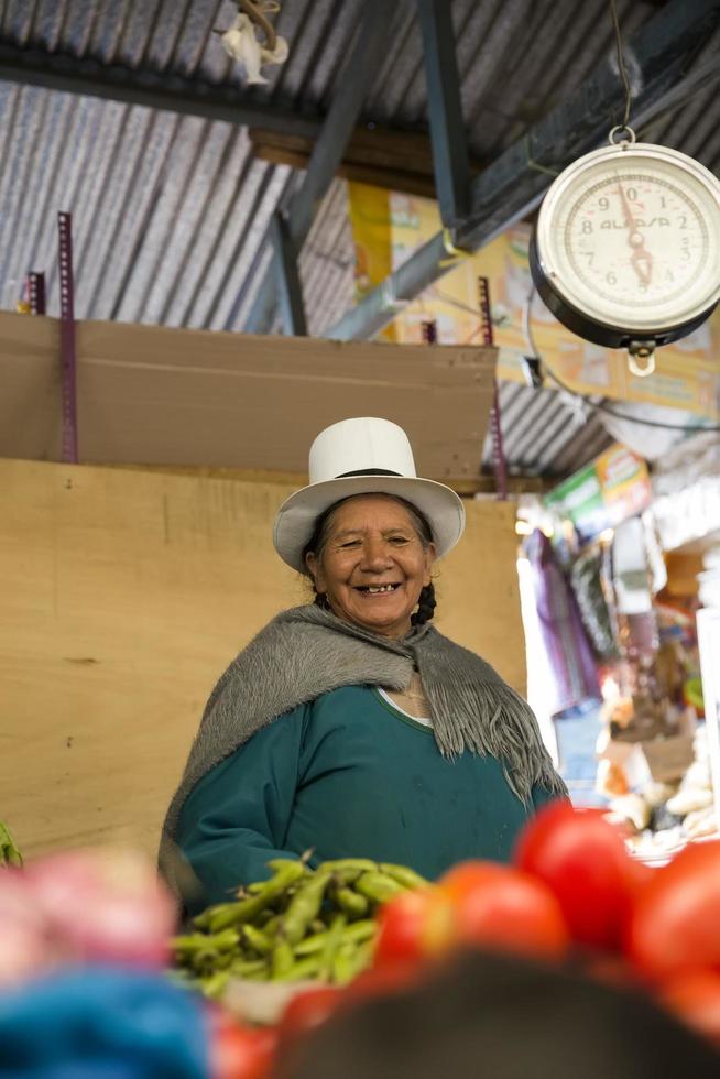 CUSCO, PERU, JANUARY 2, 2018 - Unidentified woman on the San Pedro Market in Cusco, Peru. Markets play very important part of todays culture in Peru. photo