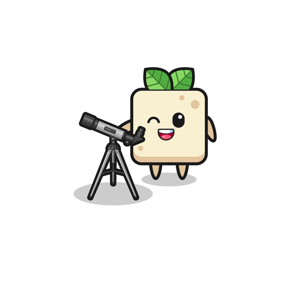tofu astronomer mascot with a modern telescope vector