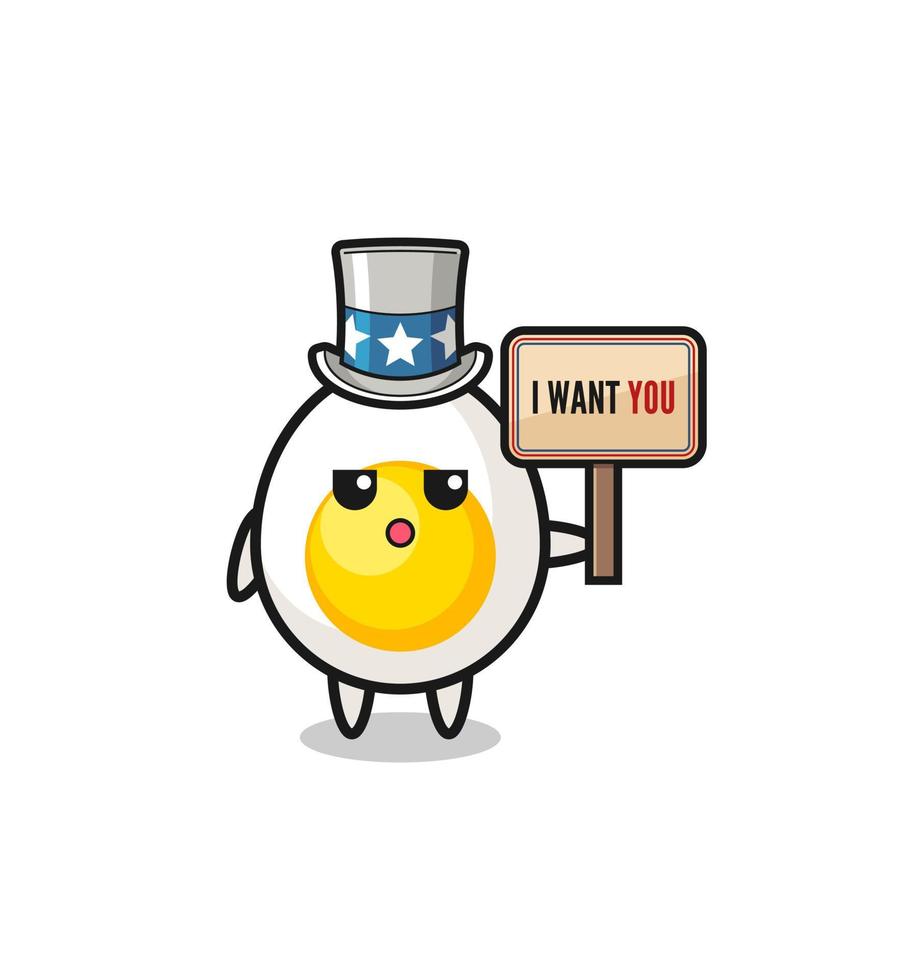 boiled egg cartoon as uncle Sam holding the banner I want you vector