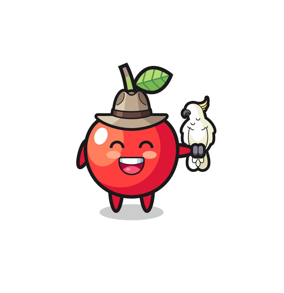 cherry zookeeper mascot with a parrot vector