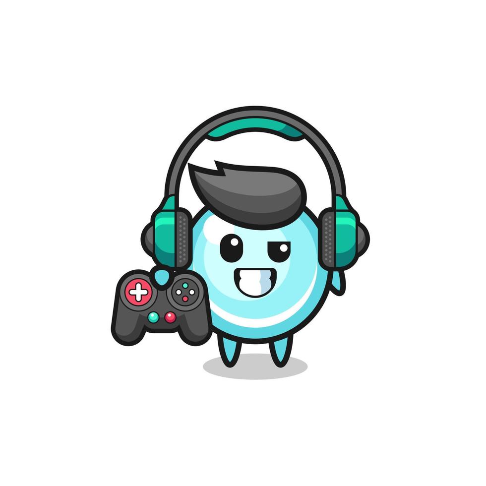 mascota de jugador de burbujas sosteniendo un controlador de juego vector