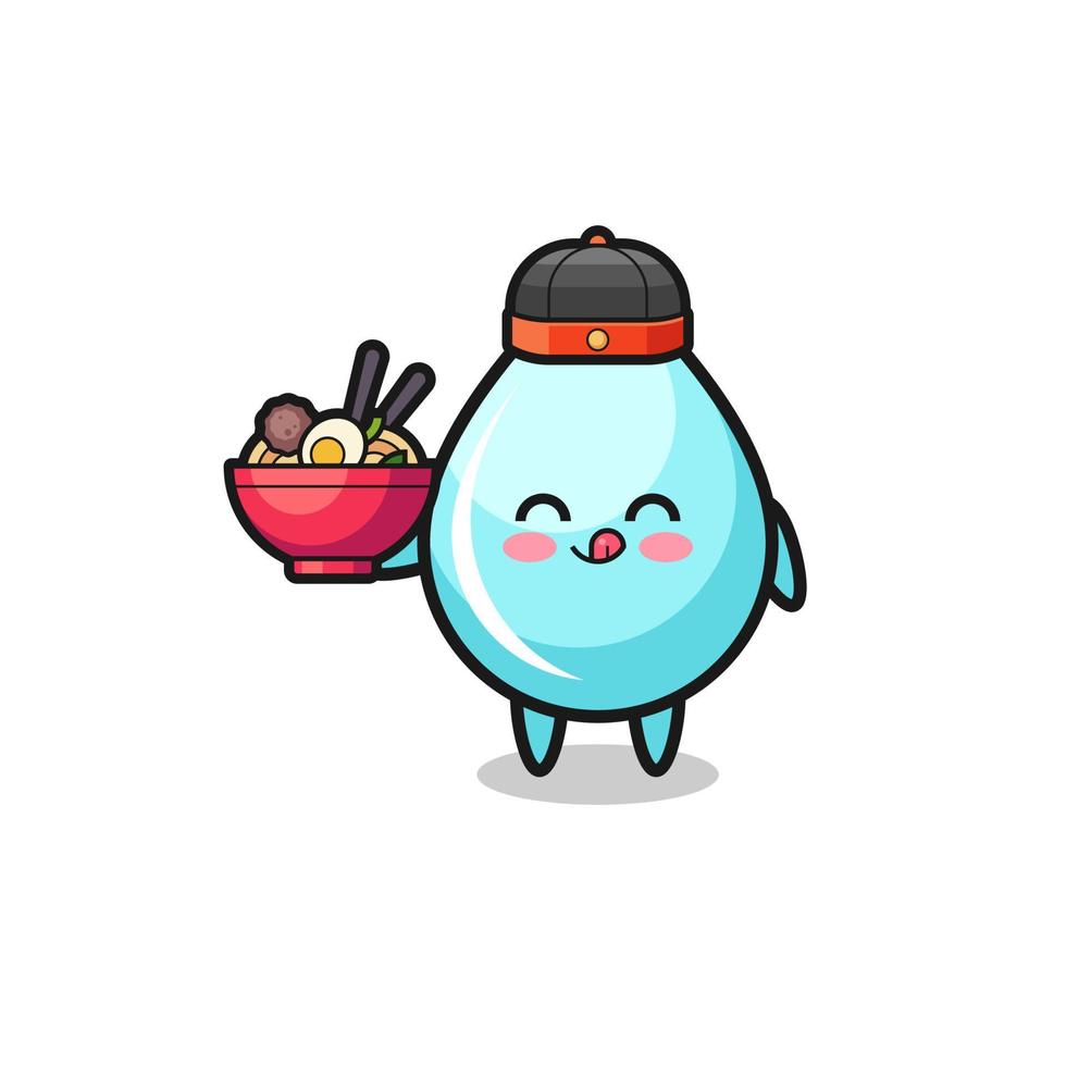 water drop as Chinese chef mascot holding a noodle bowl vector