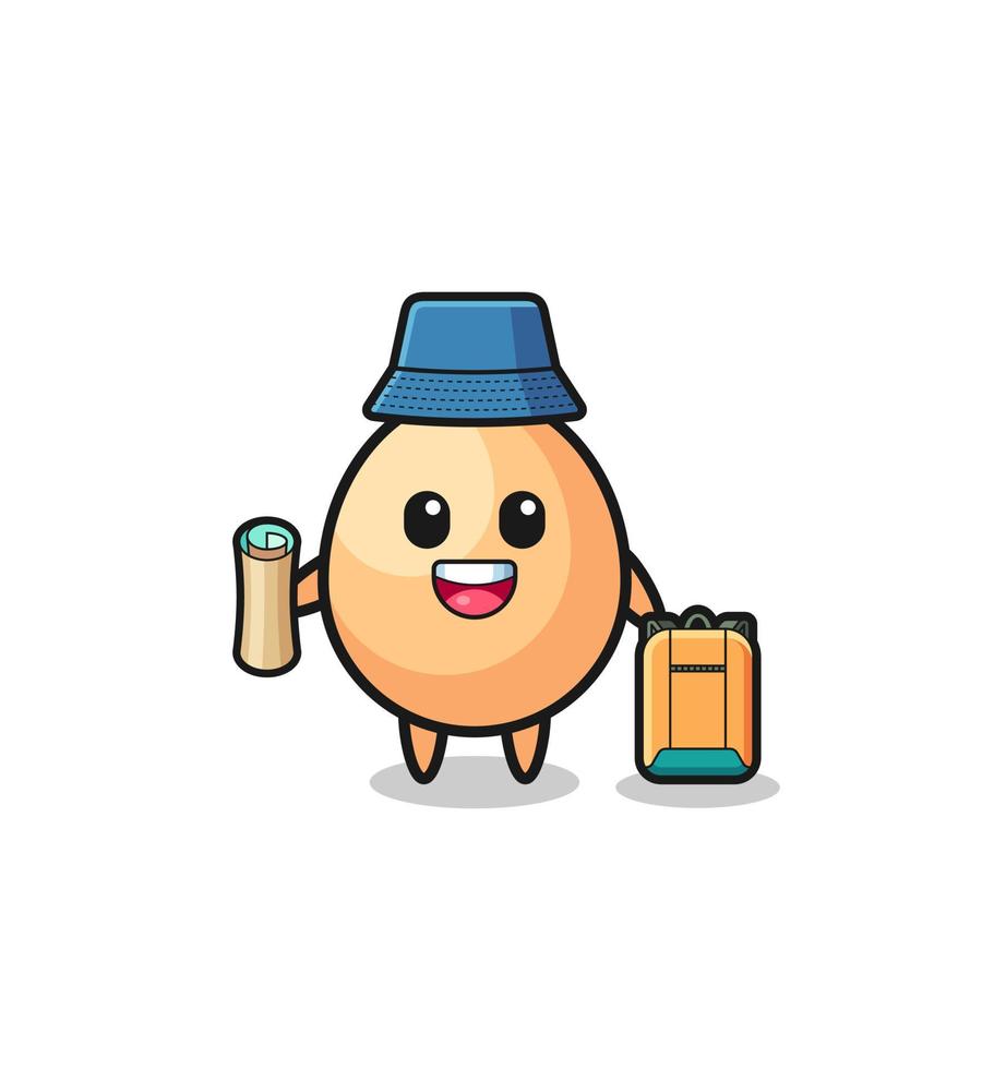 egg mascot character as hiker vector