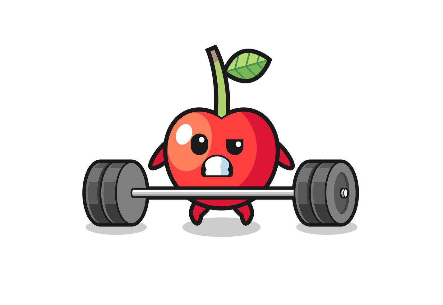 cartoon of cherry lifting a barbell vector