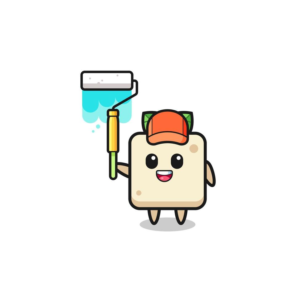 the tofu painter mascot with a paint roller vector