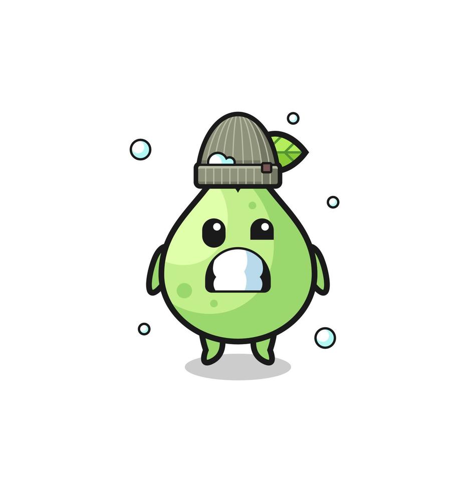 cute cartoon guava with shivering expression vector