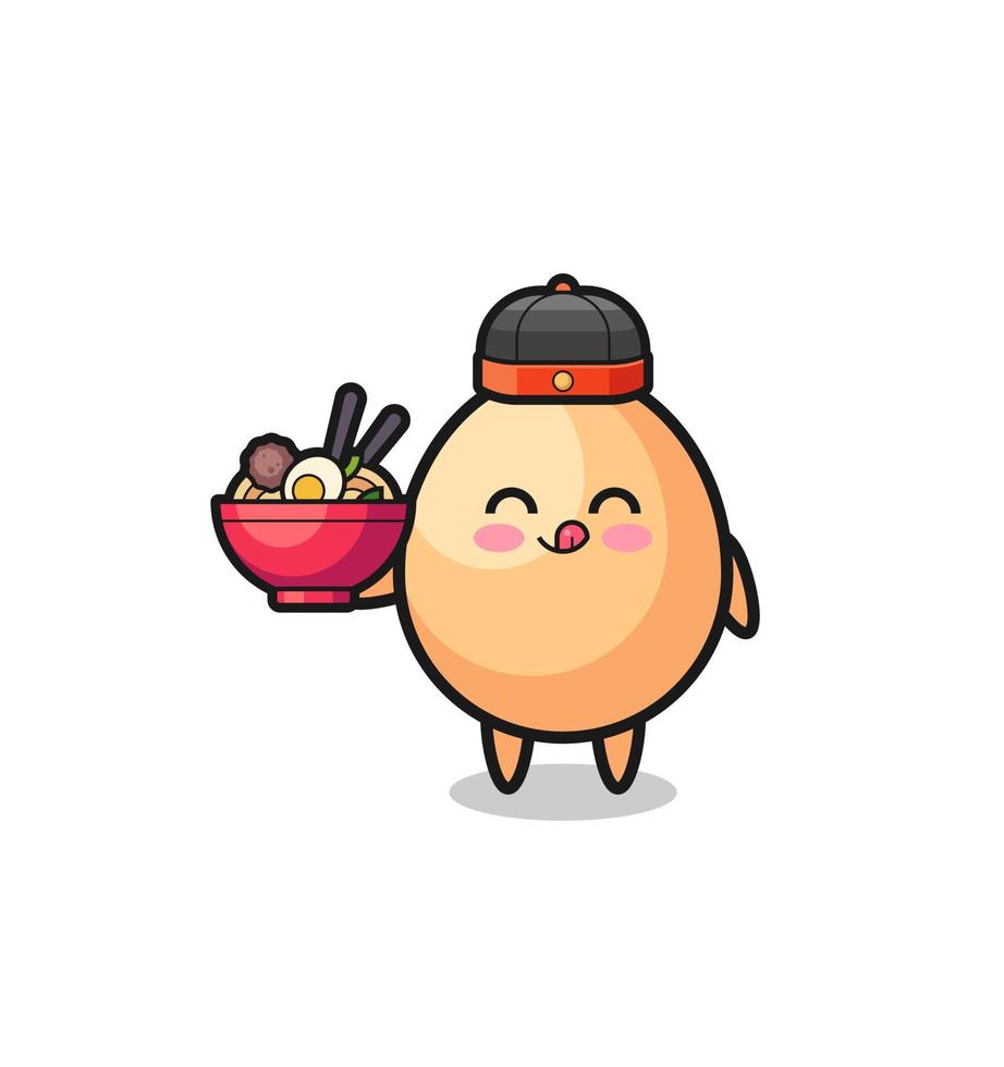 egg as Chinese chef mascot holding a noodle bowl vector