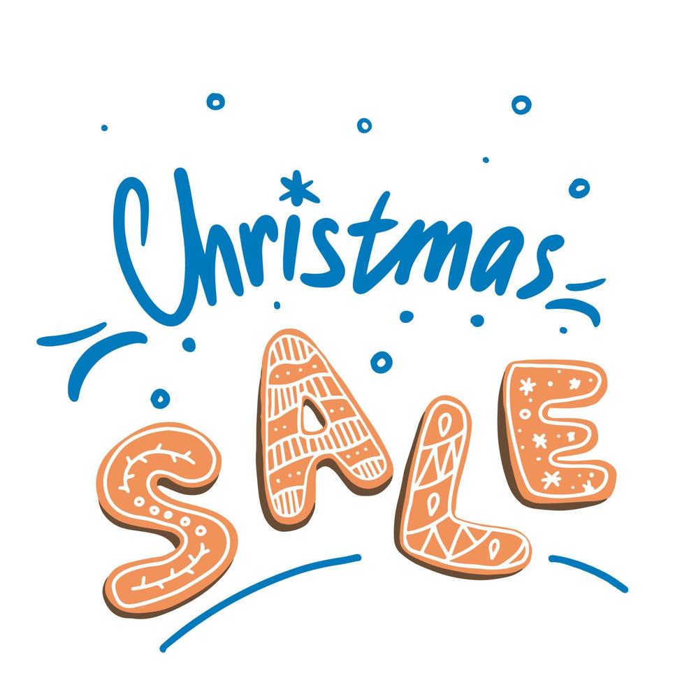After Sale Christmas as a gingerbread cookies letters. Lettering vector