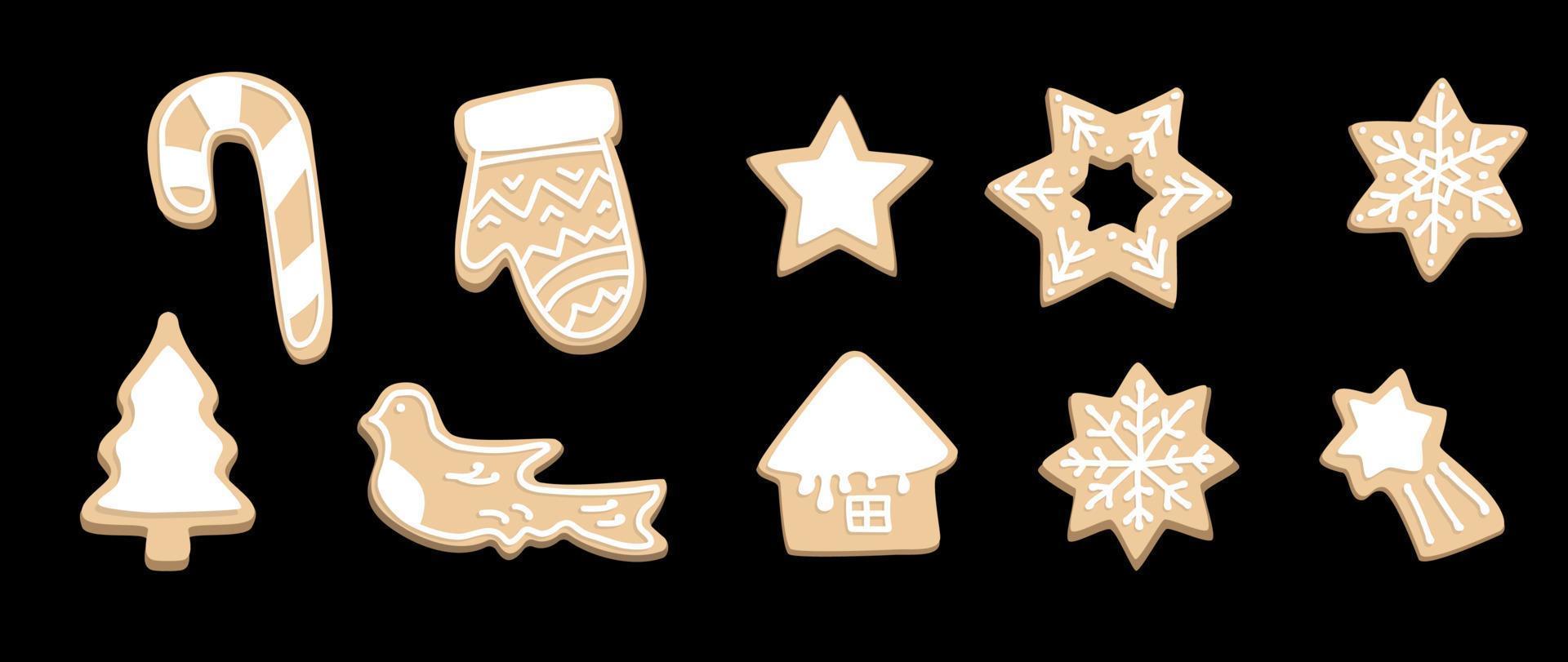 conjunto de galletas de Navidad. pan de jengibre para Navidad. Se forman estrellas y galletas caseras. vector