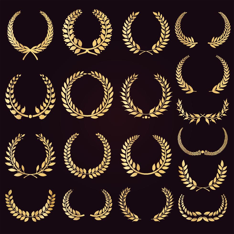 Retro vintage golden laurel wreaths collection vector