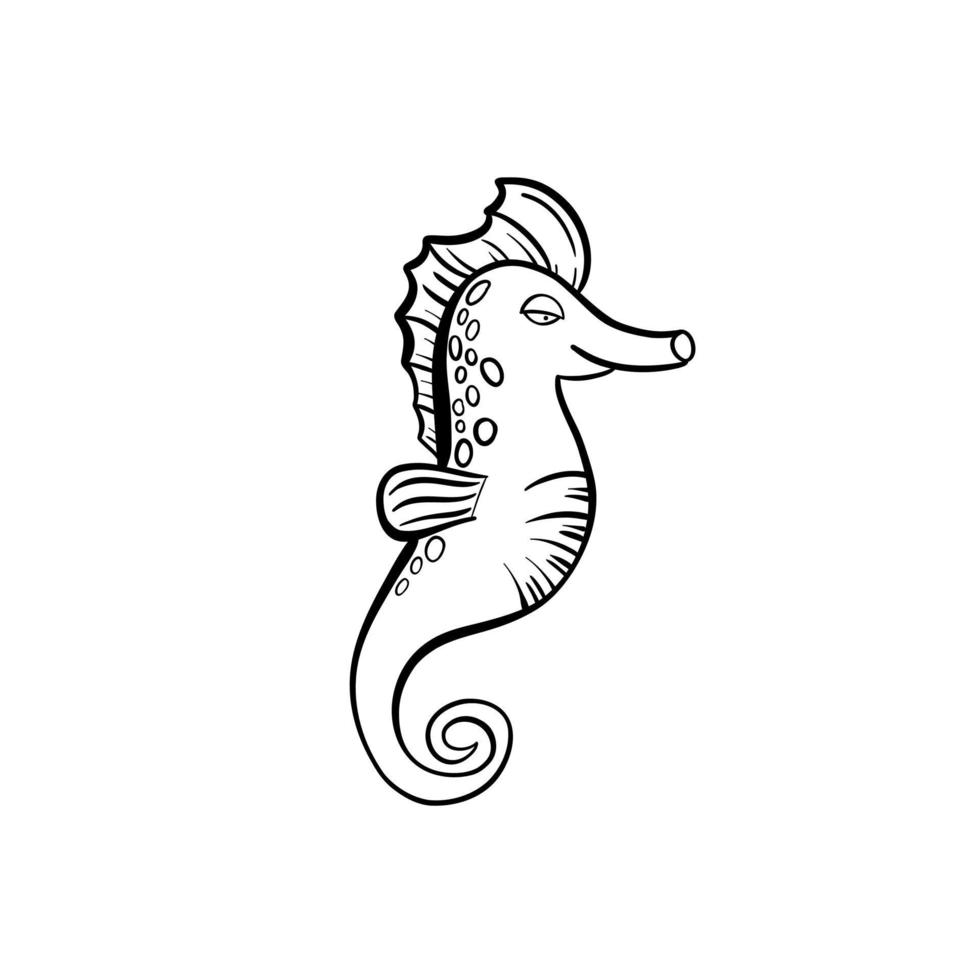 Sea Horse. Hand-drawn marine animal. Sea doodles. vector